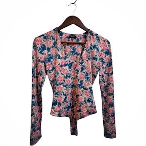 AFRM Sybil Floral Long-Sleeve Bodysuit – Pink/Green (Small)